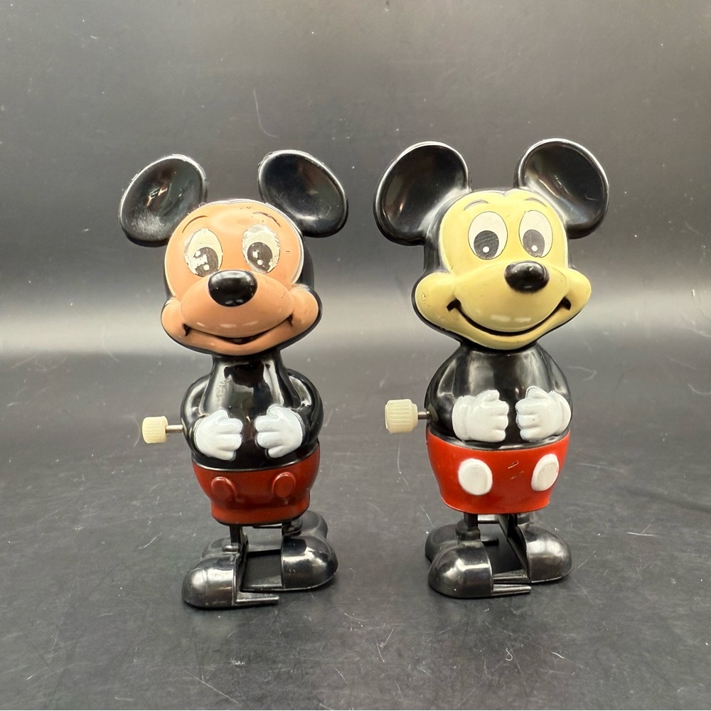 Vintage 1977 Lot Of 2 Disney Mickey Mouse Wind-Up Walking Toy Figures TOMY